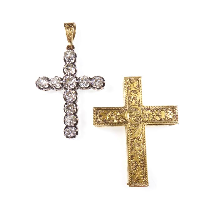 Gold cross with internal detachable diamond cross pendant | MasterArt